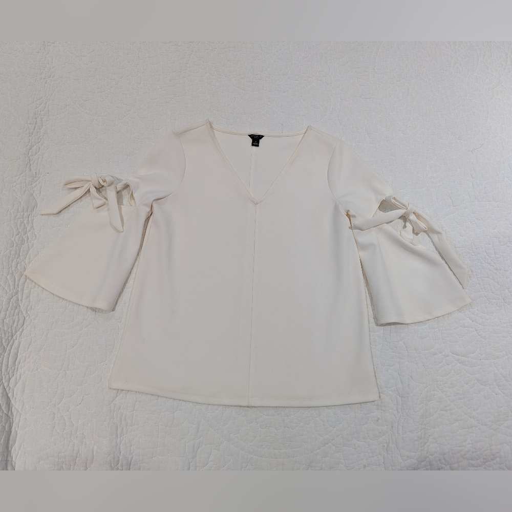 Ann Taylor Cream Blouse with Tie Sleeves